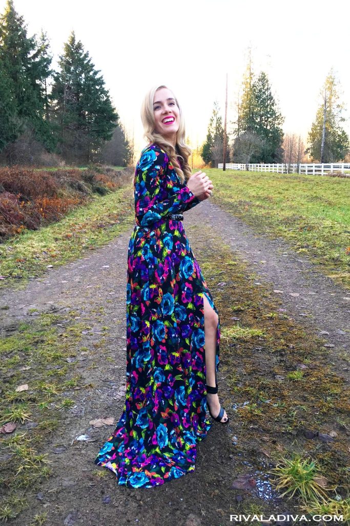 Bright Floral Evening Gown Tutorial on RivaLaDiva (inspired and designed for the 2016 People's Choice Awards). Billion Dollars Brows.