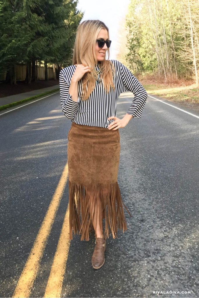 DIY Fringe Skirt and Nicole Lee Fringe Necklace on RivaLaDiva.com
