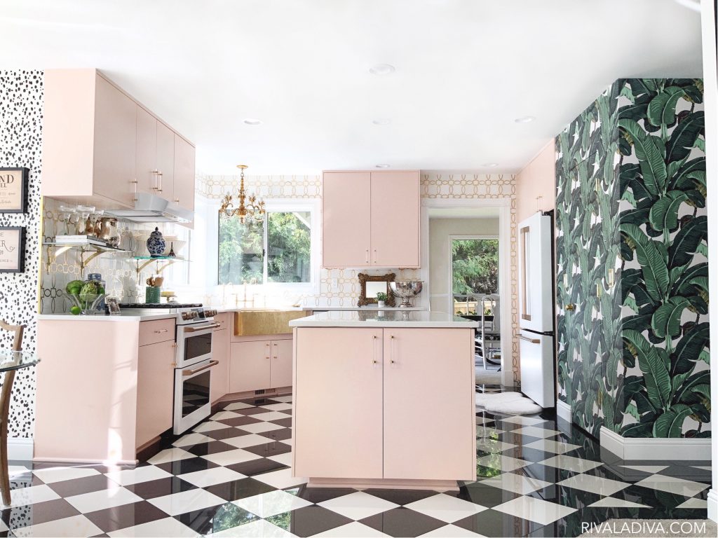 blush pink kitchen wall